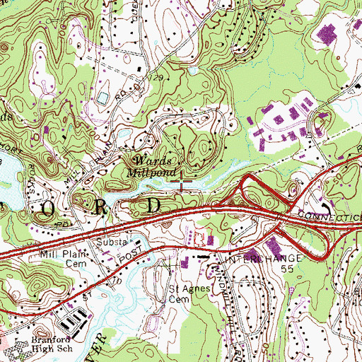 Topographic Map of Wards Millpond, CT