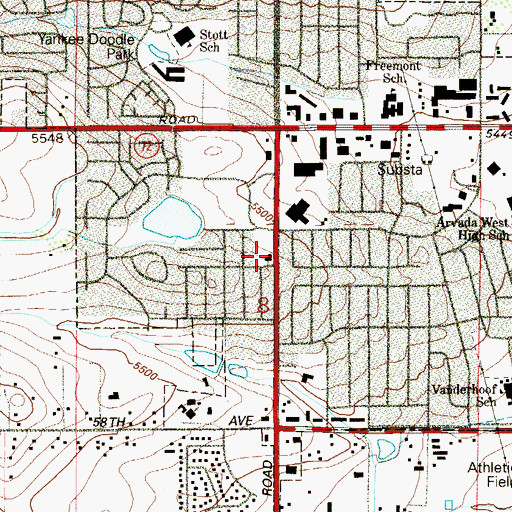 Topographic Map of Hillcrest Baptist Church, CO