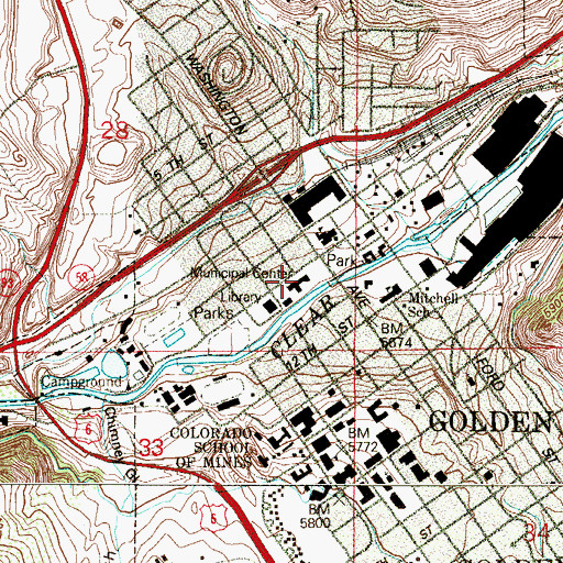 Topographic Map of Golden City Hall, CO