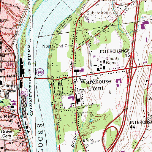 Topographic Map of Warehouse Point, CT