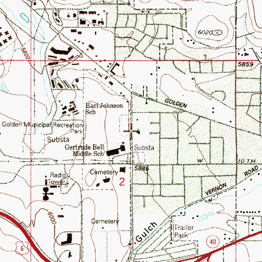 Topographic Map of Golden Church of Christ, CO