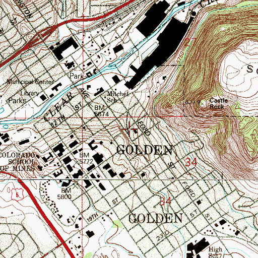 Topographic Map of Golden First United Methodist Church, CO