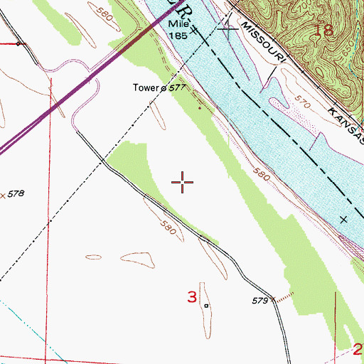 Topographic Map of Overton Bottoms Conservation Area, MO