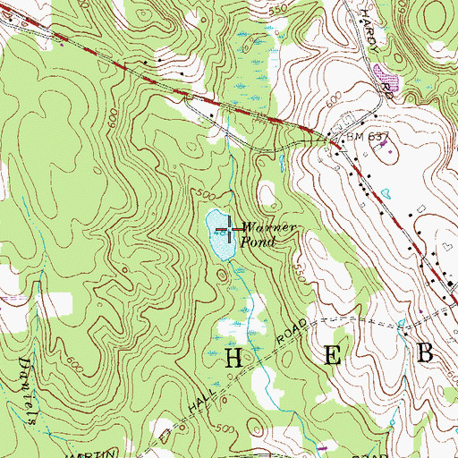 Topographic Map of Warner Pond, CT