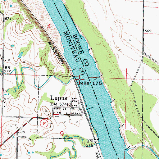 Topographic Map of Lupus Bend, MO