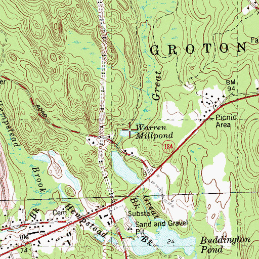 Topographic Map of Warren Millpond, CT