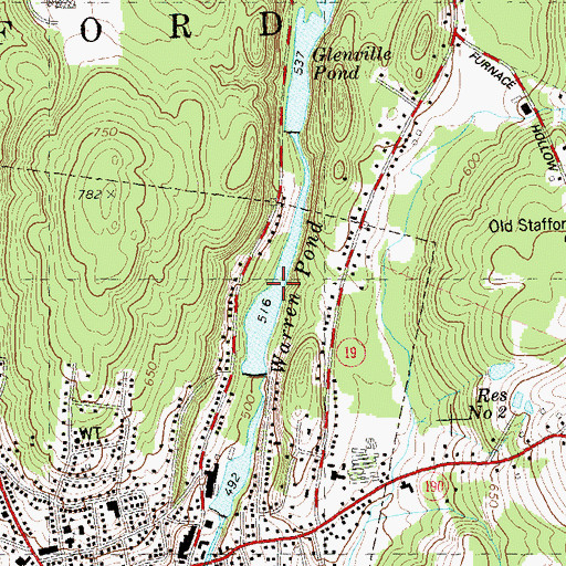Topographic Map of Warren Pond, CT