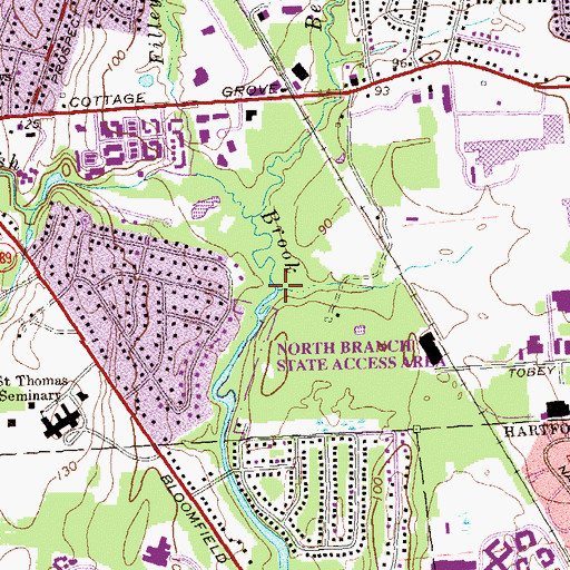 Topographic Map of Wash Brook, CT