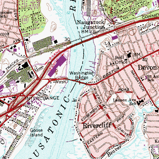 Topographic Map of Washington Bridge, CT