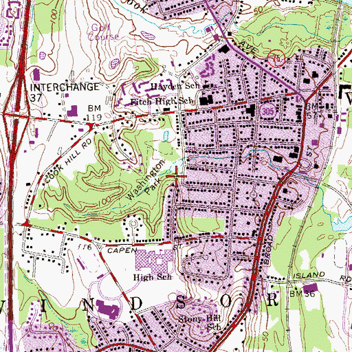Topographic Map of Washington Park, CT