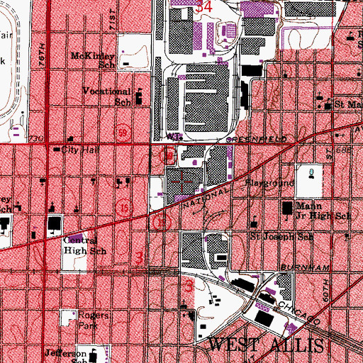 Topographic Map of Market Square Shopping Center, WI