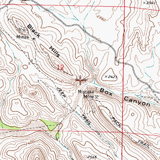 Topographic Map of Black Hills Mine, AZ