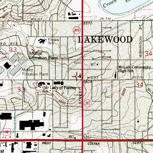 Topographic Map of Lakewood Christian Church, CO