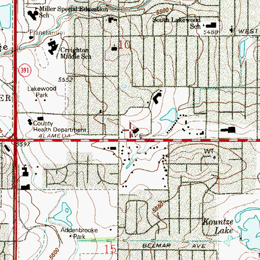 Topographic Map of Mile Hi Church, CO