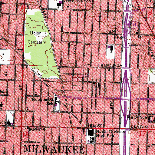 Topographic Map of Columbia Park, WI