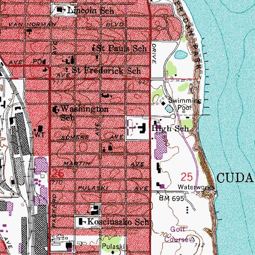 Topographic Map of Cudahy Stadium, WI