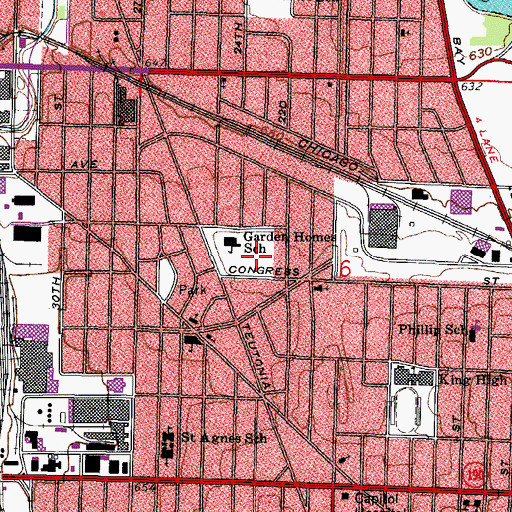 Topographic Map of Garden Homes Park, WI