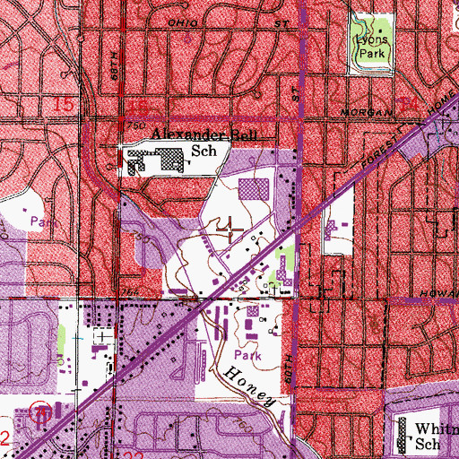 Topographic Map of Hamilton Dell Park, WI