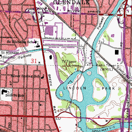 Topographic Map of Meaux Park, WI