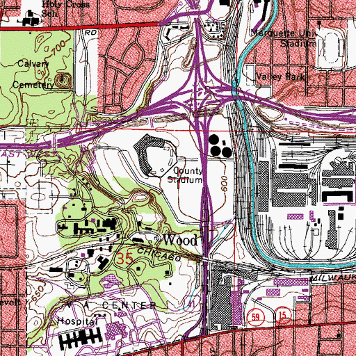 Topographic Map of Miller Park, WI