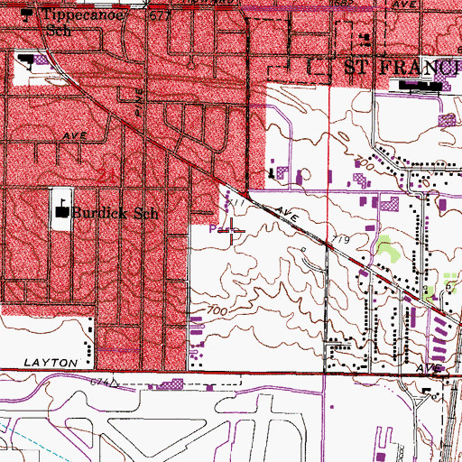Topographic Map of Mitchell Airport Park, WI