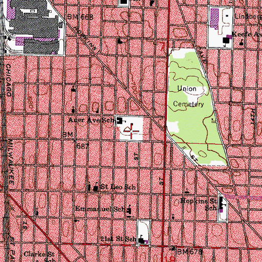 Topographic Map of Moody Park, WI