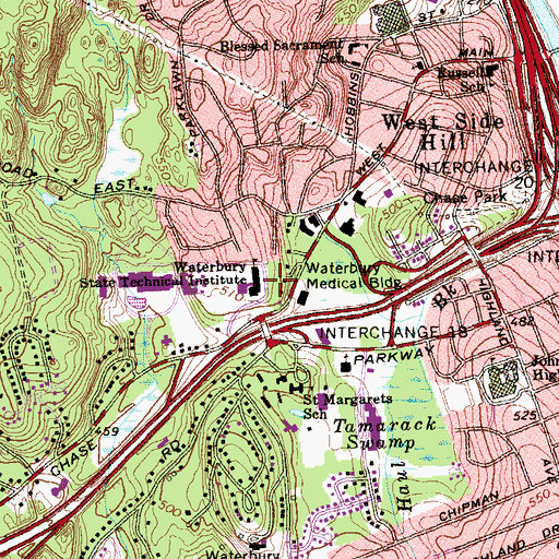 Topographic Map of Waterbury State Technical Institute, CT