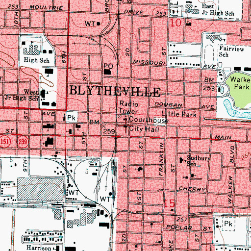 Topographic Map of Blytheville Police Department, AR