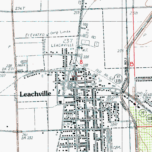 Topographic Map of Leachville Police Department, AR