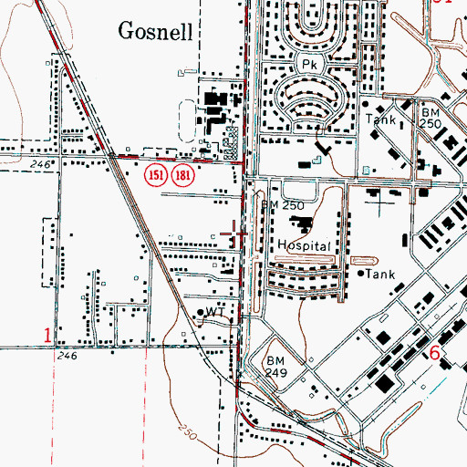 Topographic Map of Gosnell Police Department, AR