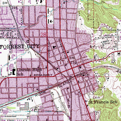 Topographic Map of Forrest City Police Department, AR