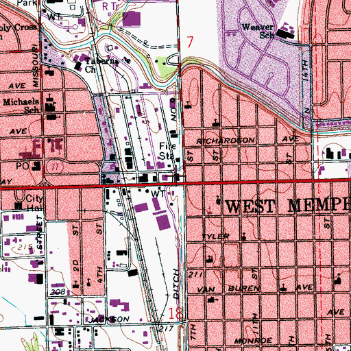 Topographic Map of West Memphis Police Department, AR