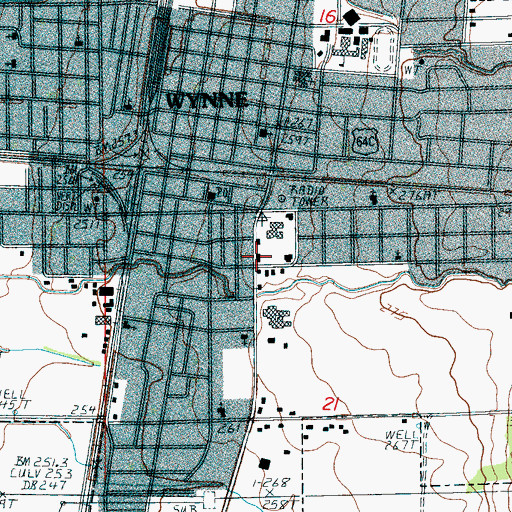 Topographic Map of Wynne Police Department, AR