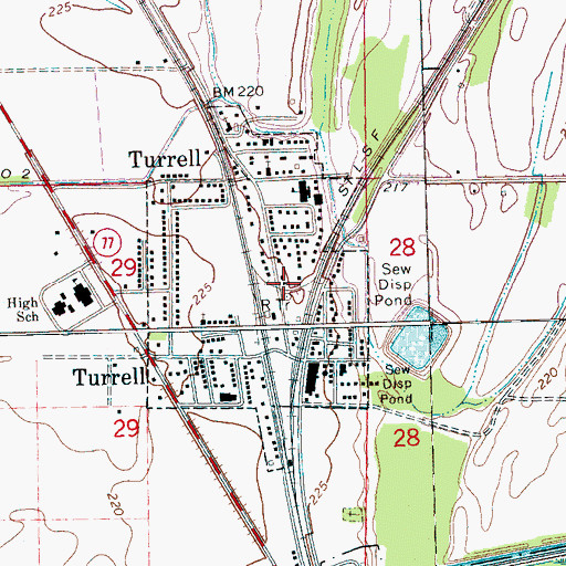 Topographic Map of Turrell Police Department, AR