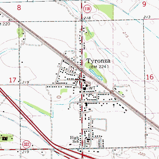Topographic Map of Tyronza Police Department, AR