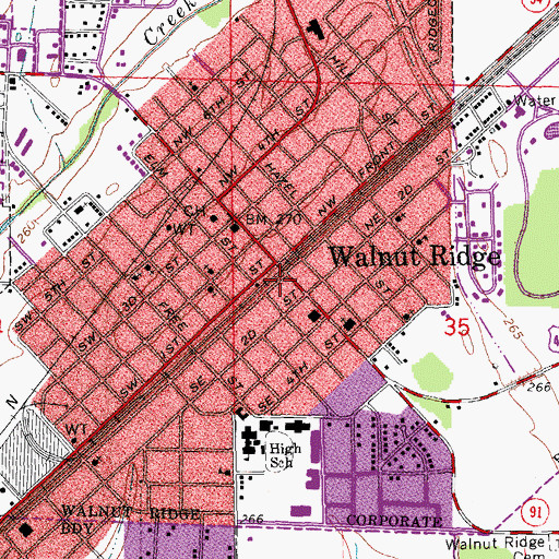 Topographic Map of Walnut Ridge Police Department, AR