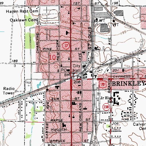 Topographic Map of Brinkley Police Department, AR