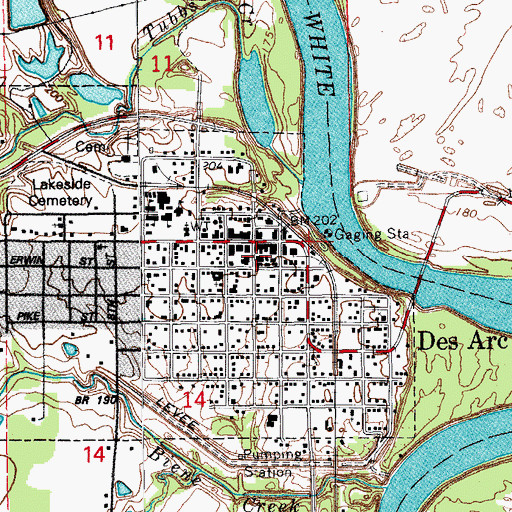 Topographic Map of Des Arc Police Department, AR