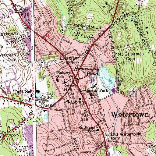 Topographic Map of Watertown, CT