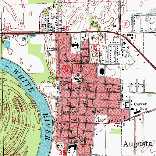 Topographic Map of Woodruff County Sheriff's Office, AR