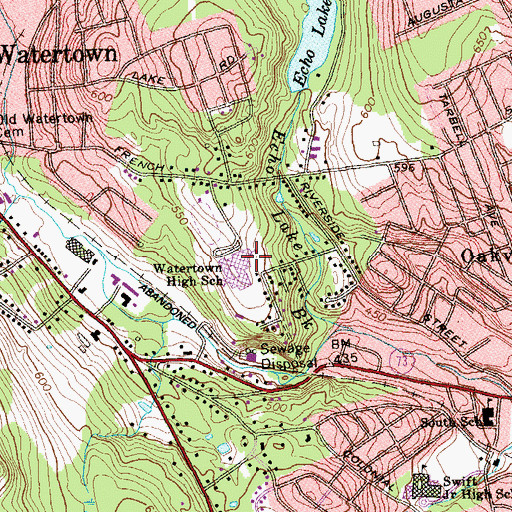 Topographic Map of Watertown High School, CT