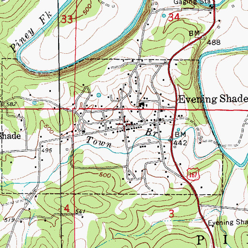 Topographic Map of Evening Shade Police Department, AR