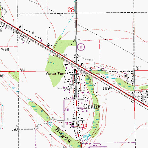 Topographic Map of Grady Police Department, AR