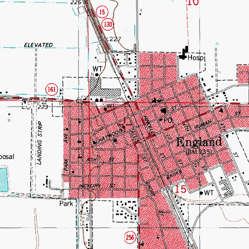Topographic Map of England Police Department, AR