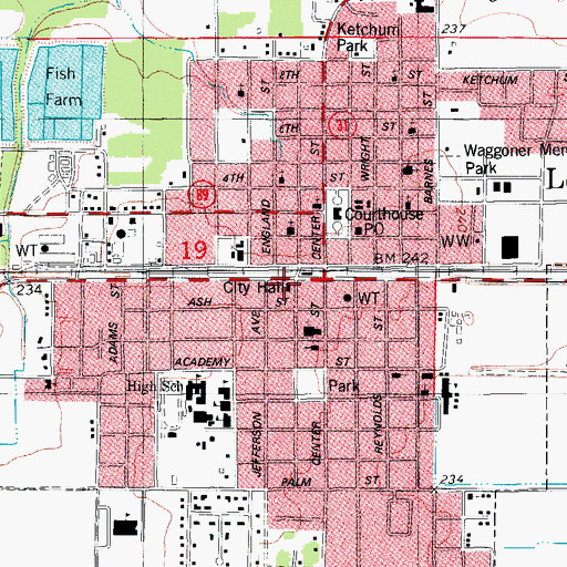 Topographic Map of Lonoke Police Department, AR