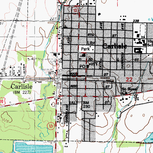 Topographic Map of Carlisle Police Department, AR