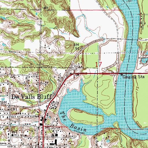 Topographic Map of De Valls Bluff Police Department, AR