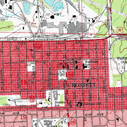 Topographic Map of Crossett Police Department, AR