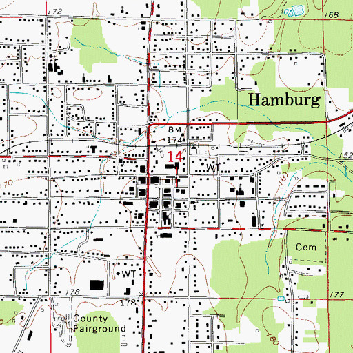 Topographic Map of Hamburg Police Department, AR