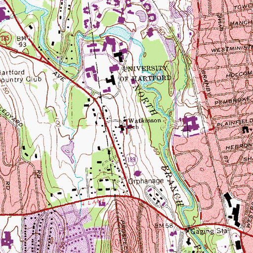Topographic Map of Watkinson School, CT